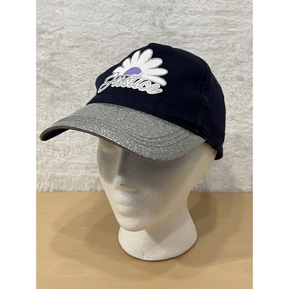 Justice Girls Baseball Cap Daisy Logo Navy Glitter‎ Brim Snapback OSFM